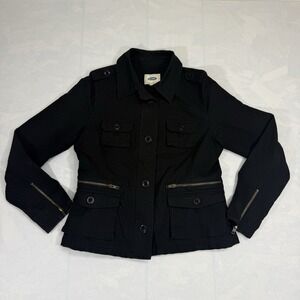 Old Navy Utility Jacket Women's L Black Cotton Zip Pocket Coat